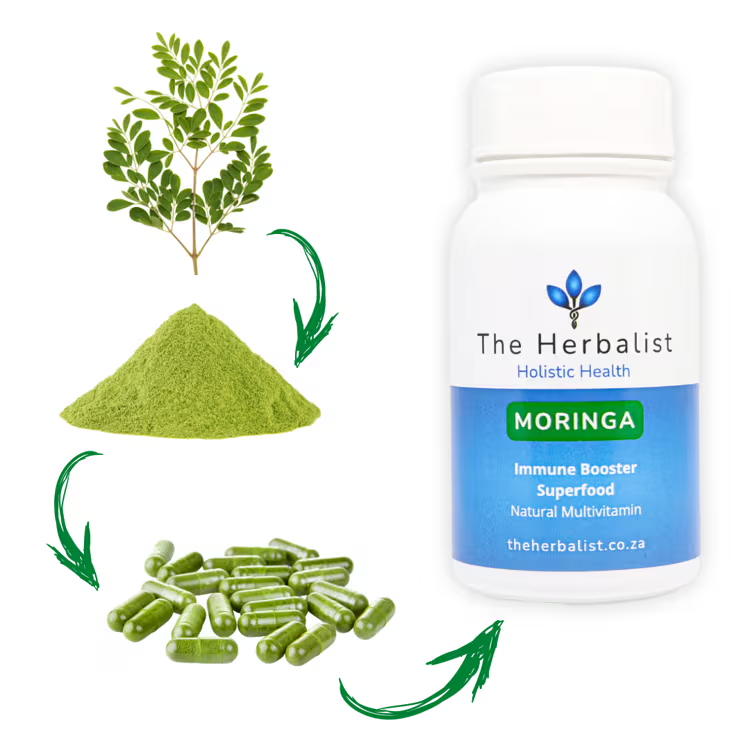 Moringa Capsules boosts energy, supports heart health, immunity, and healthy skin. It lowers inflammation, promotes muscle growth and healthy weight control - all in one capsule.